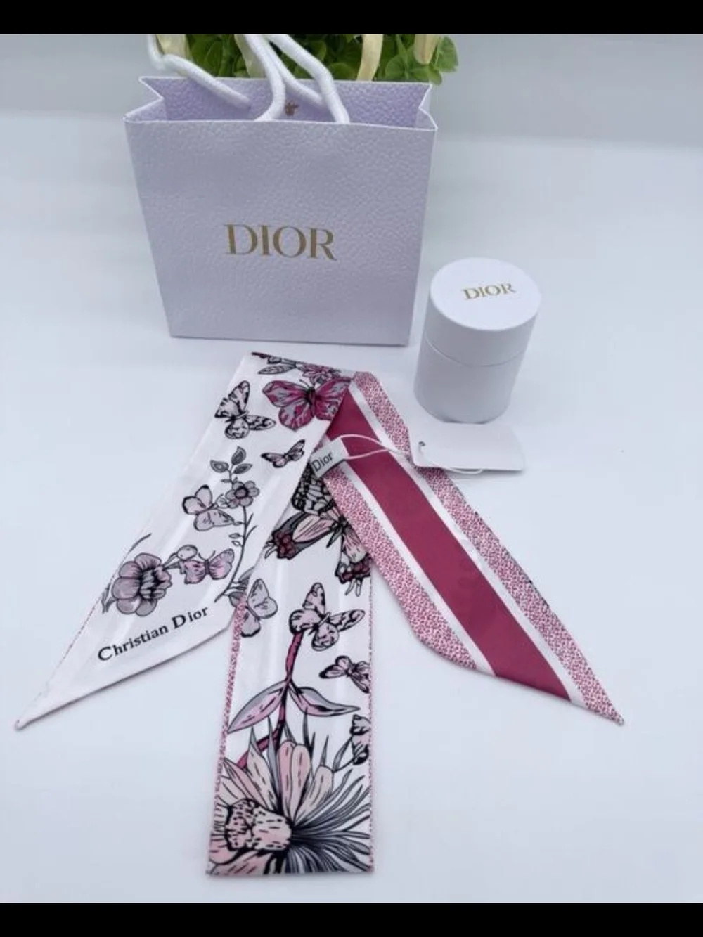 Christian Dior Butterfly Floral Mitzah Silk Scarf/Twilly